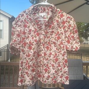 Entro Floral Blouse with Red and Cream Accents